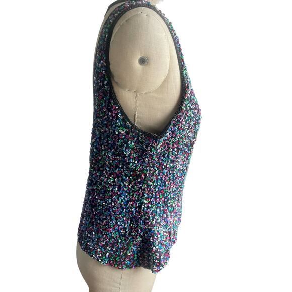 Vintage Stenay Rainbow Sequin Tank Sleeveless Beaded Going Out Size 10 - Picture 3 of 7